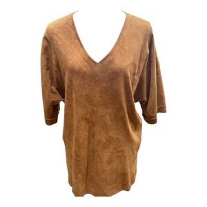 Era by Remy Leather Brown Brushed Suede V-Neck Tunic Top Medium